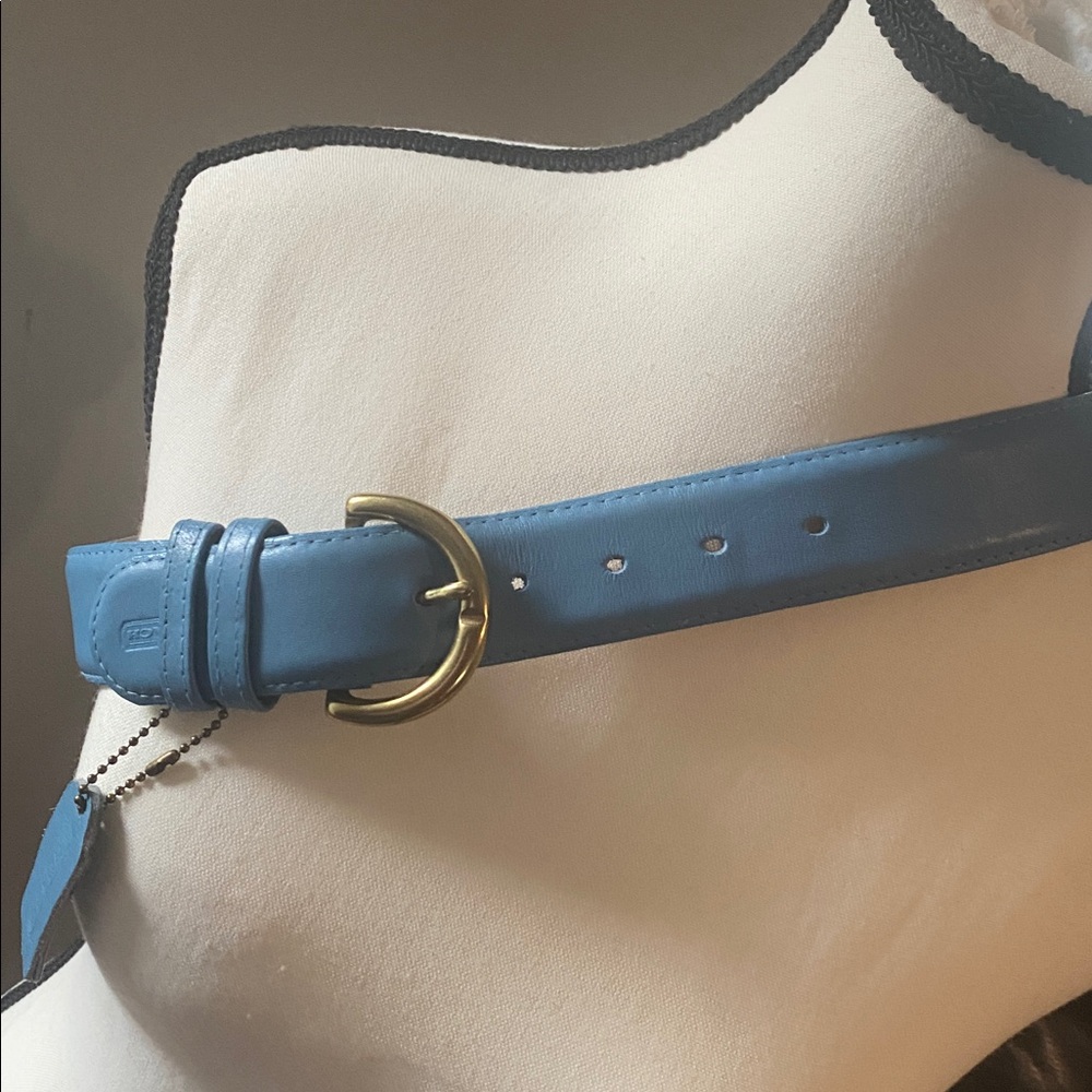 💙🤍😎 Elegant Vintage 90s Blue Leather coach Belt with Gold Buckle - Picture 12 of 16